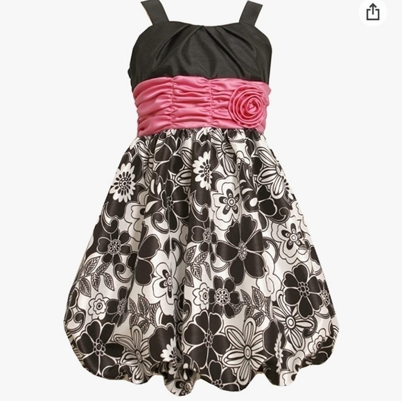 Bonnie Jean NWOT Big Girls Plus Size Black/White Shirred Waist Bubble Dress - Picture 1 of 10